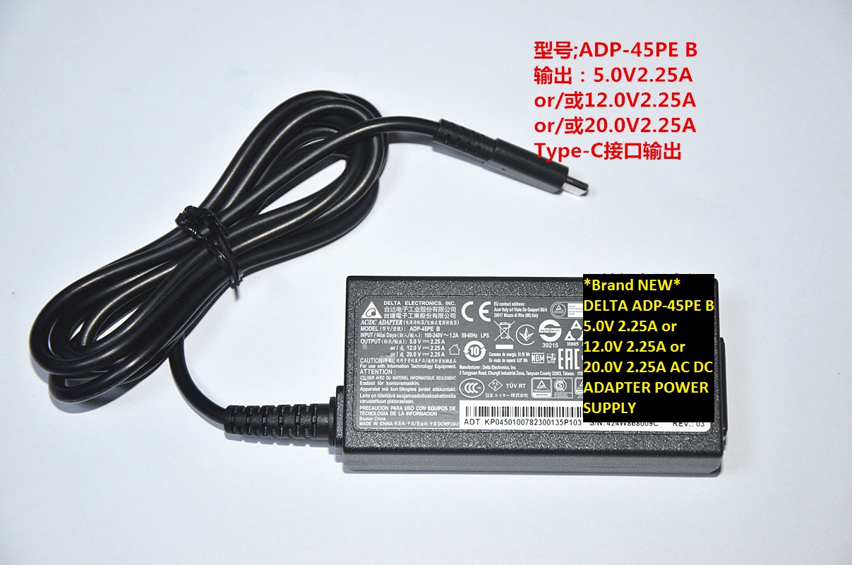 *Brand NEW*ADP-45PE B DELTA 5.0V 2.25A or 12.0V 2.25A or 20.0V 2.25A AC DC ADAPTER POWER SUPPLY